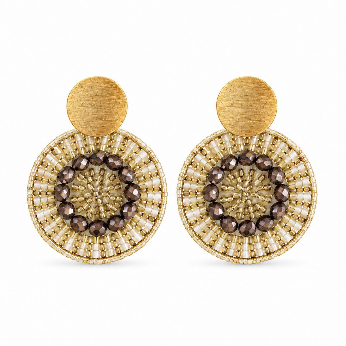 Aurora Gold Beaded Statement Earrings – Champagne & Bronze