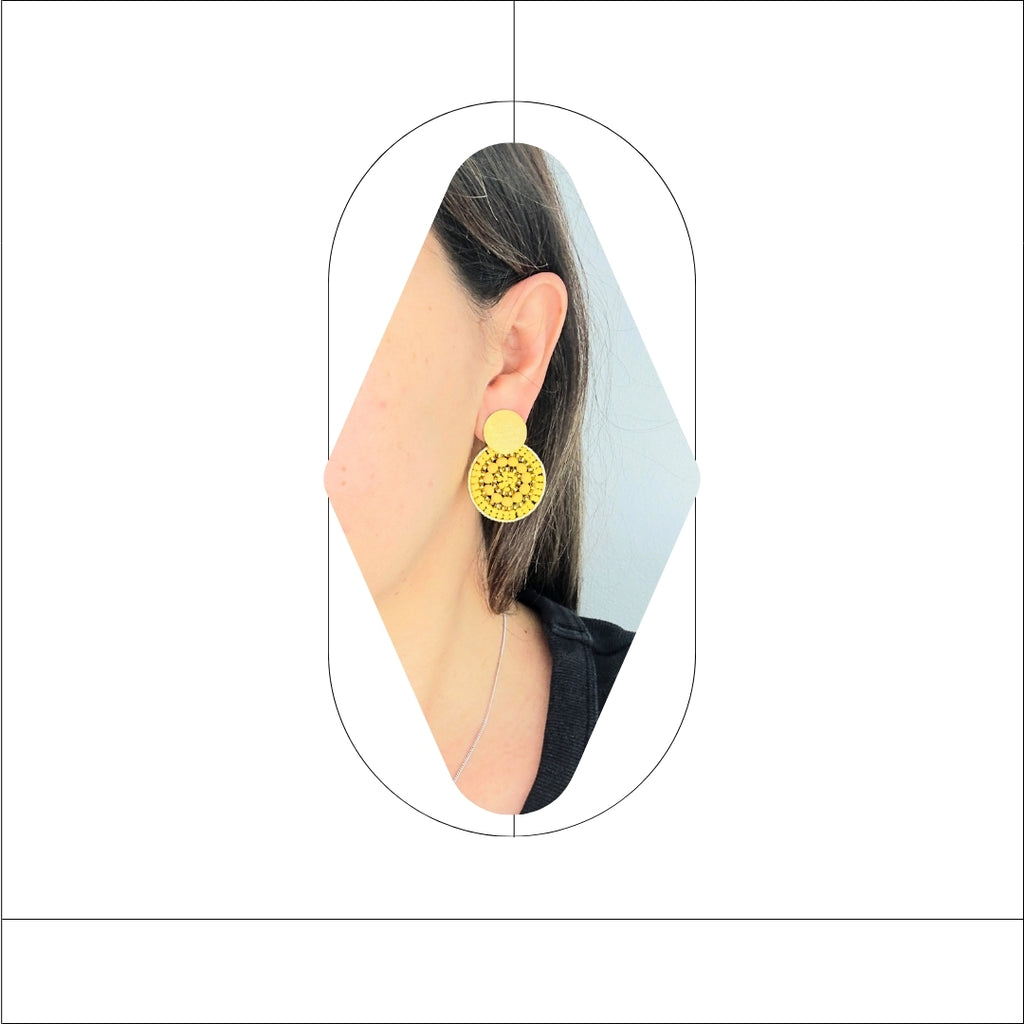 Sunburst Handmade Beaded Earrings – Yellow & Gold