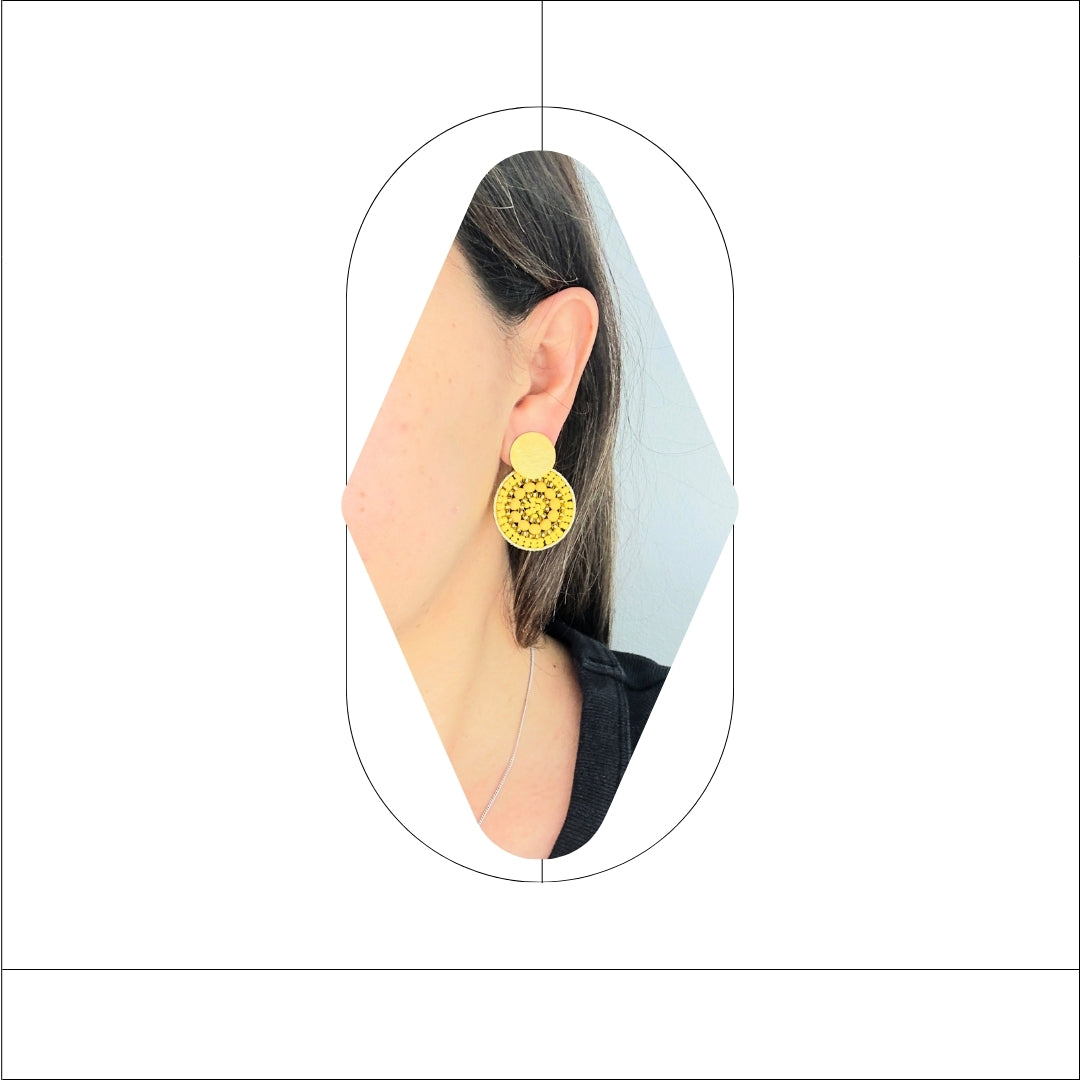 Sunburst Handmade Beaded Earrings – Yellow & Gold