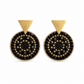 Black and gold handmade beaded earrings crafted by Colombian artisans
